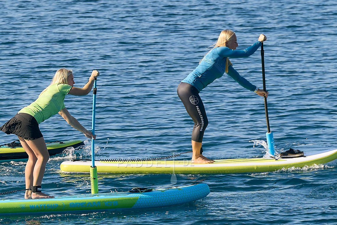 Damen Outfit 1 - Gelb - lycra langarm, legíny tříčtvrteční fürs sup-board