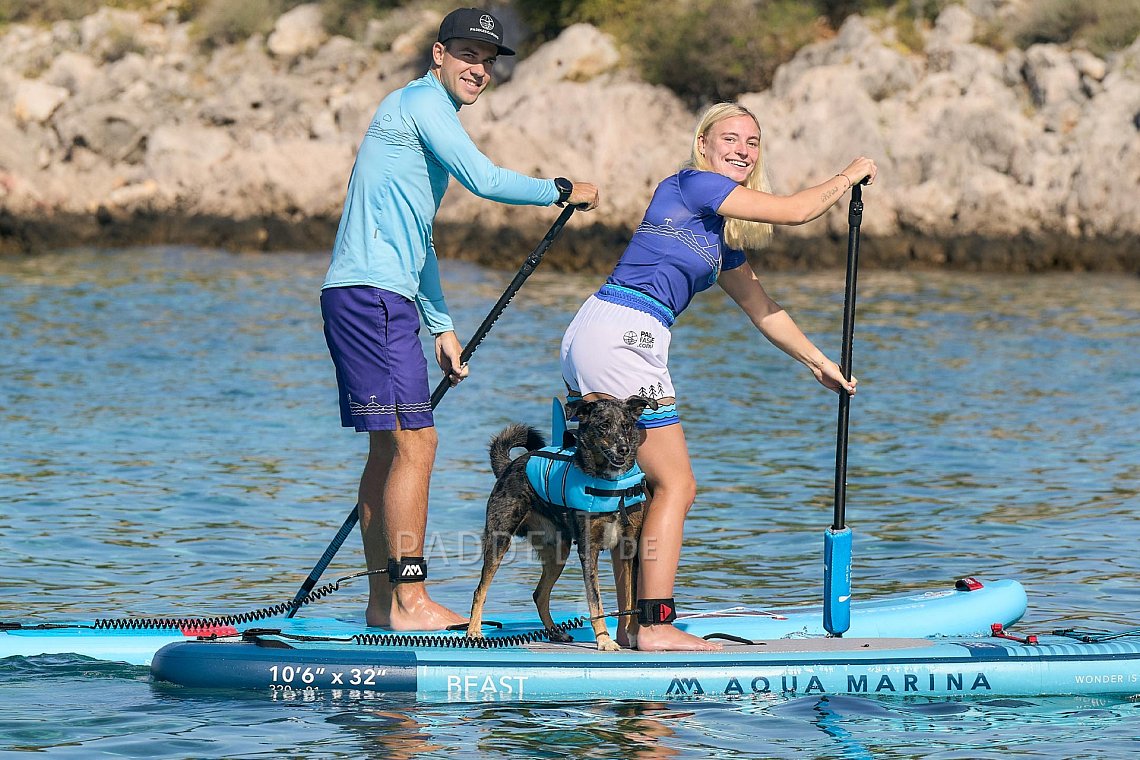 Damen Outfit 6 - Türkis - lycra kurzarm, kraťasy volné, hundeschwimmweste hai