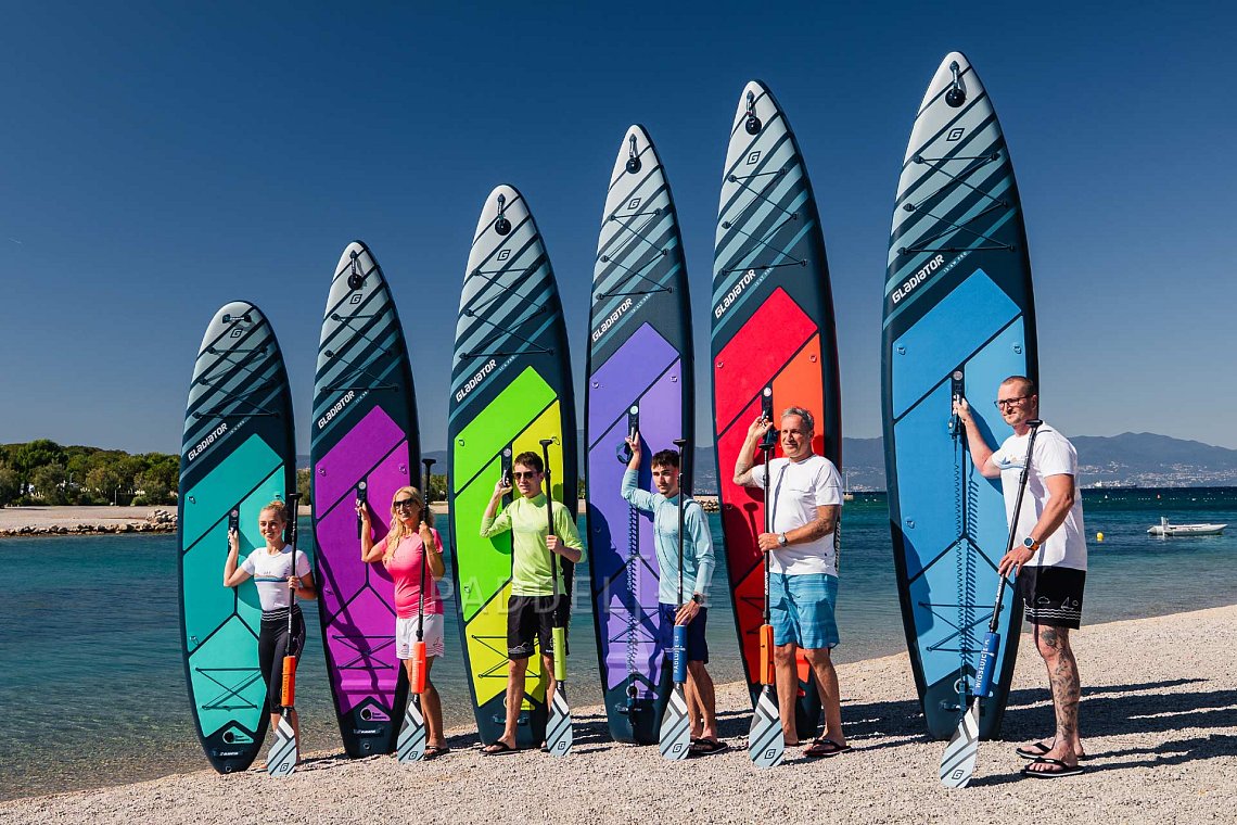 Herren outfit 1 - Weinrot - SUP board GLADIATOR PRO, lycra, COOL Flip-Flops