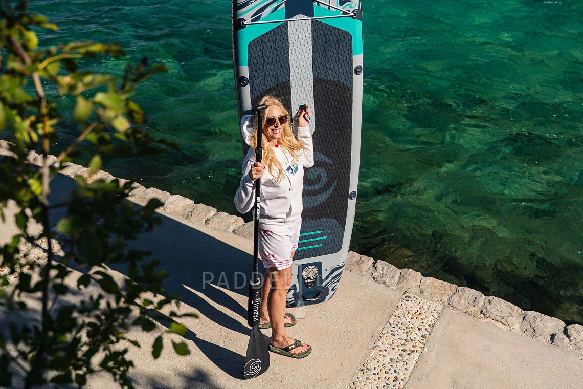 Damen outfit 5 - Schwarz - SUP board GLADIATOR PRO, lycra, COOL Flip-Flops