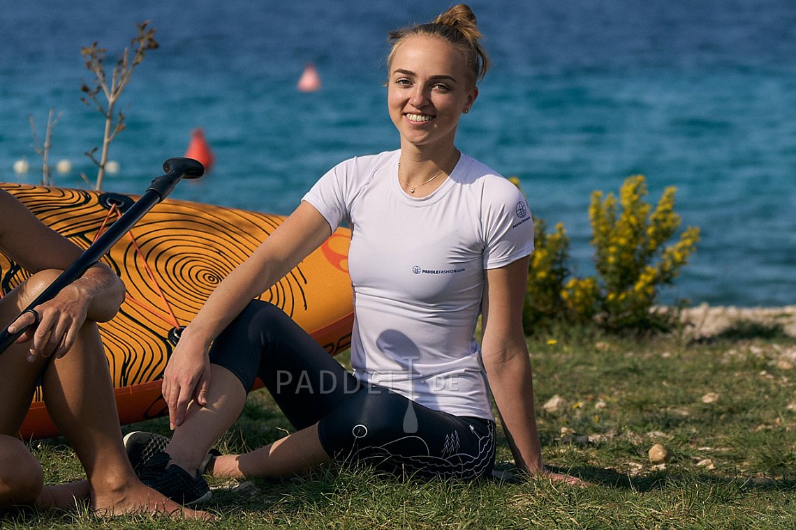 Damen Outfit 2 - Orange - lycra kurzarm, tříčtvrteční legíny černé na paddl