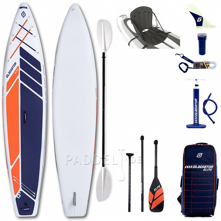 SUP GLADIATOR ELITE 12'6 Touring mit Karbon Paddel Modell 2022 - aufblasbares Stand Up Paddle Board