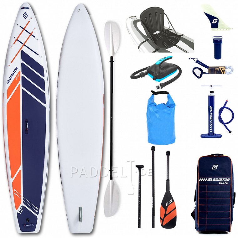 SUP GLADIATOR ELITE 12'6 Touring mit Karbon Paddel Modell 2022 - aufblasbares Stand Up Paddle Board