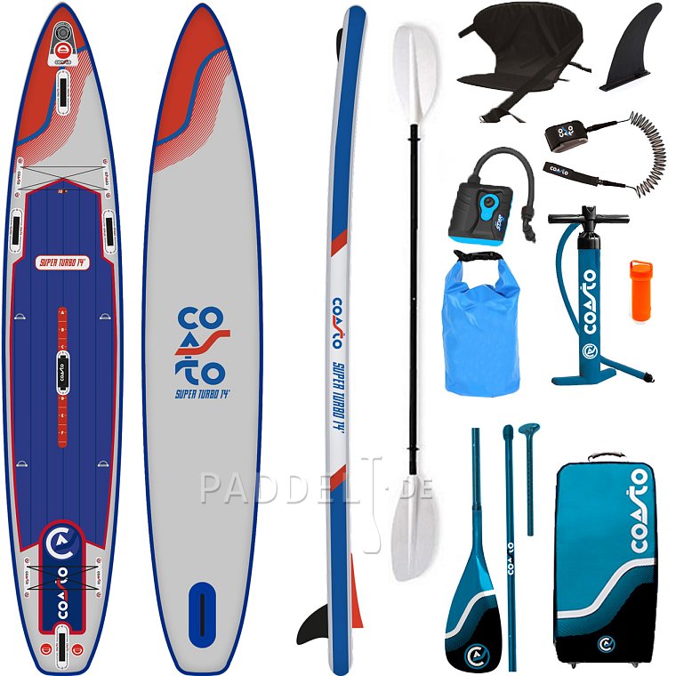 SUP COASTO SUPER TURBO 14' mit Paddel- aufblasbares Stand Up Paddle Board