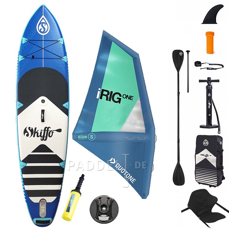 SUP SKIFFO SMU 10'4 COMBO incl. aufblasbarem Segel - aufblasbares Stand Up Paddle Board, Windsurfboard und Kajak