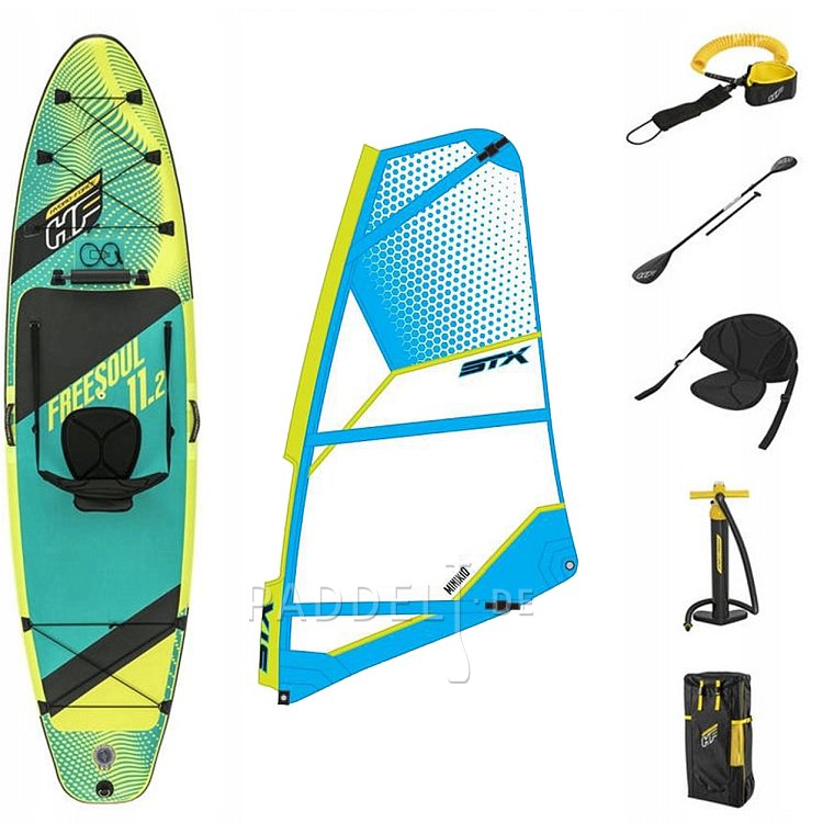 WindSUP HYDRO FORCE FREESOUL COMBO 11'2 Modell 2023 incl. STX PowerKid Segel - aufblasbares Stand Up Paddle Board mit Windsurf Option, Kajak