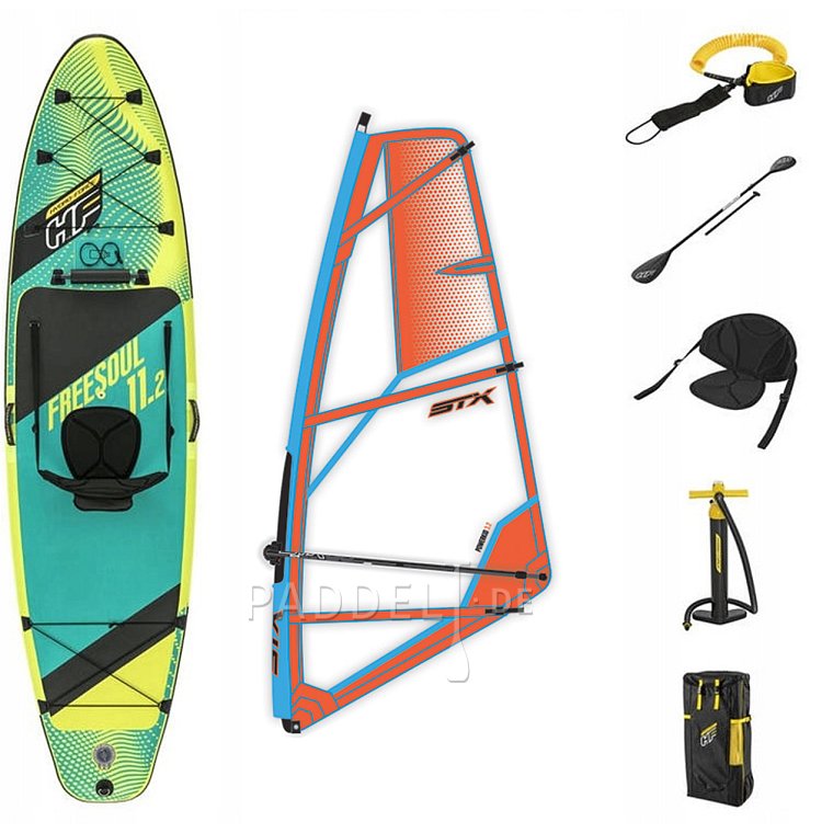 WindSUP HYDRO FORCE FREESOUL COMBO 11'2 Modell 2023 incl. STX PowerKid Segel - aufblasbares Stand Up Paddle Board mit Windsurf Option, Kajak