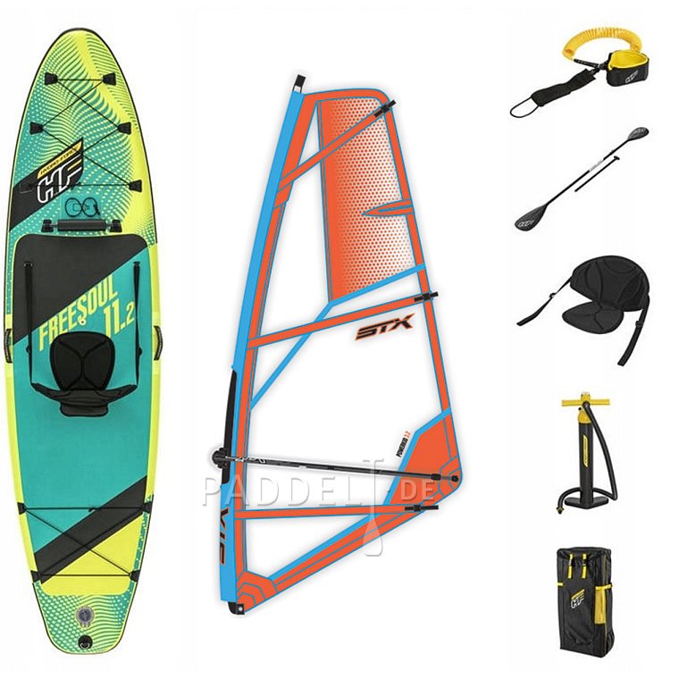 WindSUP HYDRO FORCE FREESOUL COMBO 11'2 Modell 2023 incl. STX PowerKid Segel - aufblasbares Stand Up Paddle Board mit Windsurf Option, Kajak