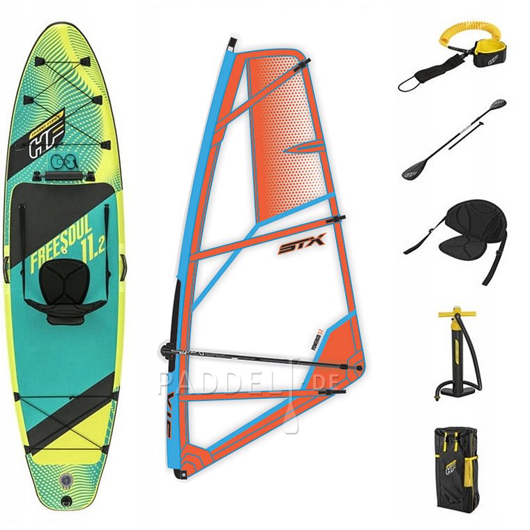 WindSUP HYDRO FORCE FREESOUL COMBO 11'2 Modell 2023 incl. STX PowerKid Segel - aufblasbares Stand Up Paddle Board mit Windsurf Option, Kajak