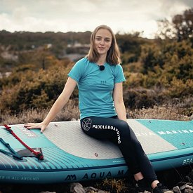 T-Shirt Damen PADDLEBOARDING LIGHT BLUE lycra kurzarm