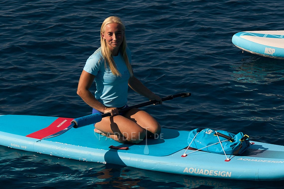 T-Shirt Damen PADDLEBOARDING LIGHT BLUE lycra kurzarm