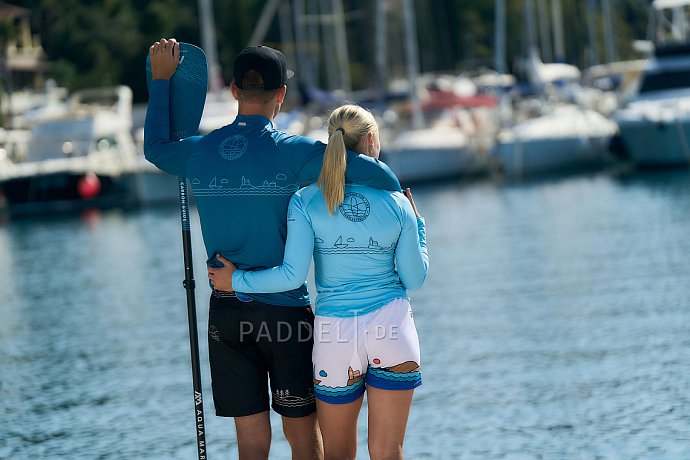 T-Shirt Damen PADDLEBOARDING LIGHT BLUE lycra langarm