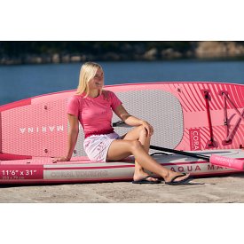 T-Shirt Damen PADDLEBOARDING PINK Lycra kurzarm