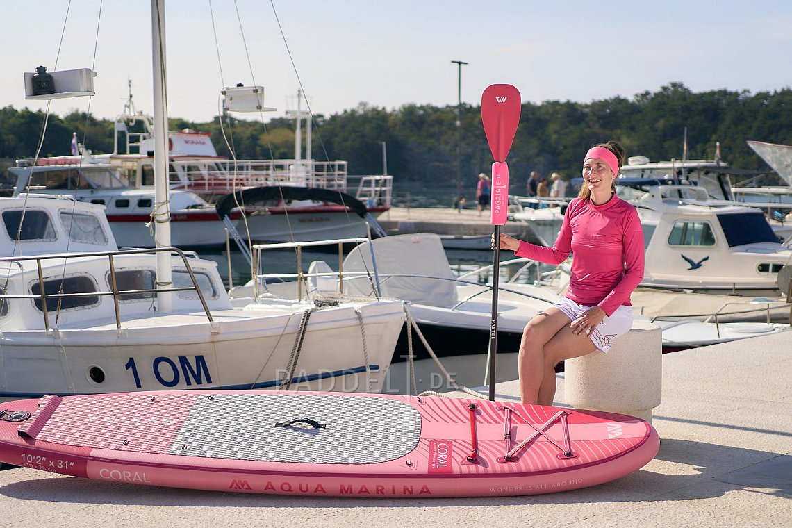 T-Shirt Damen PADDLEBOARDING DARK PINK lycra langarm